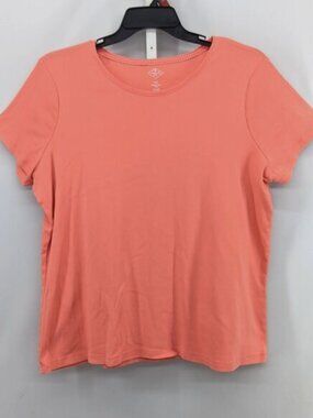St Johns Bay Shirt Women Size 2XL Orange Short Sleeve Round Neck Casual Top